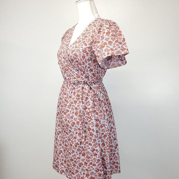 Madewell Fiore Floral Short Sleeve Cotton Wrap Dress Fiore Print Pale Dawn NWOT - Picture 6 of 10